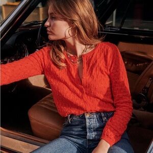 Sezane Philippe Jumper Cardigan Sweater Size Small Coral Red